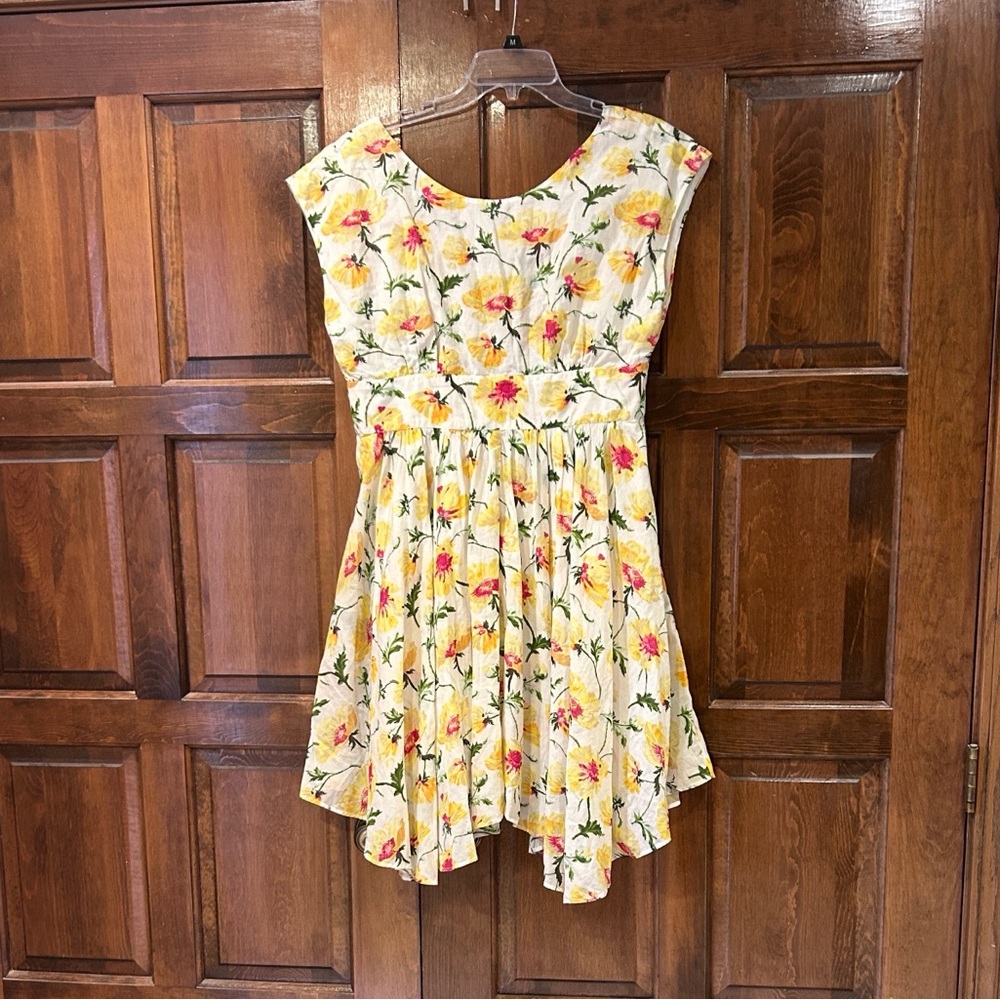 Anthropologie‎ LIL Matilija Yellow Poppy Floral Cotton Dress NWT Petite Size 10P - Picture 4 of 10